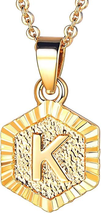 FOCALOOK Initial Letter Pendant Necklace Mens Womens Capital Letter Yellow 18K Gold Plated A-Z Go... | Amazon (US)