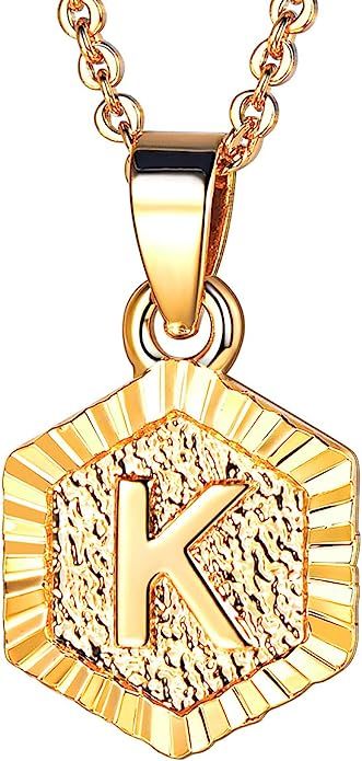 FOCALOOK Initial Letter Pendant Necklace Mens Womens Capital Letter Yellow 18K Gold Plated A-Z Go... | Amazon (US)