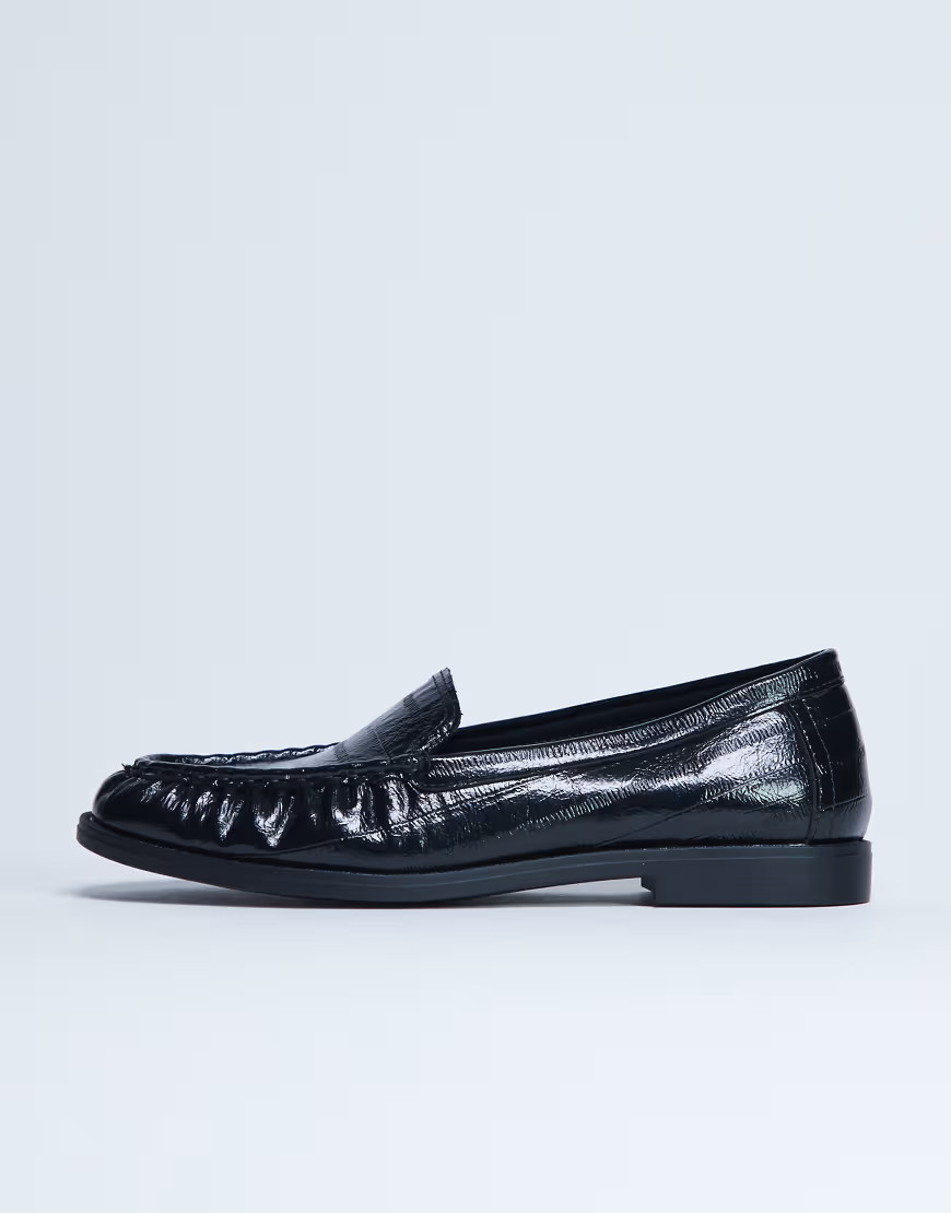 Topshop Coby ruched toe croc loafers in black | ASOS (Global)