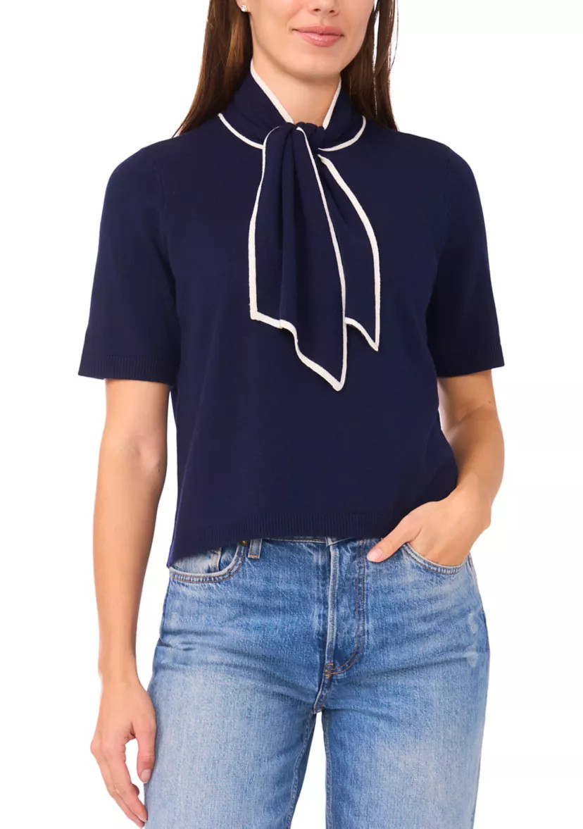 Women's Elbow Sleeve Tie Neck Sweater | Belk