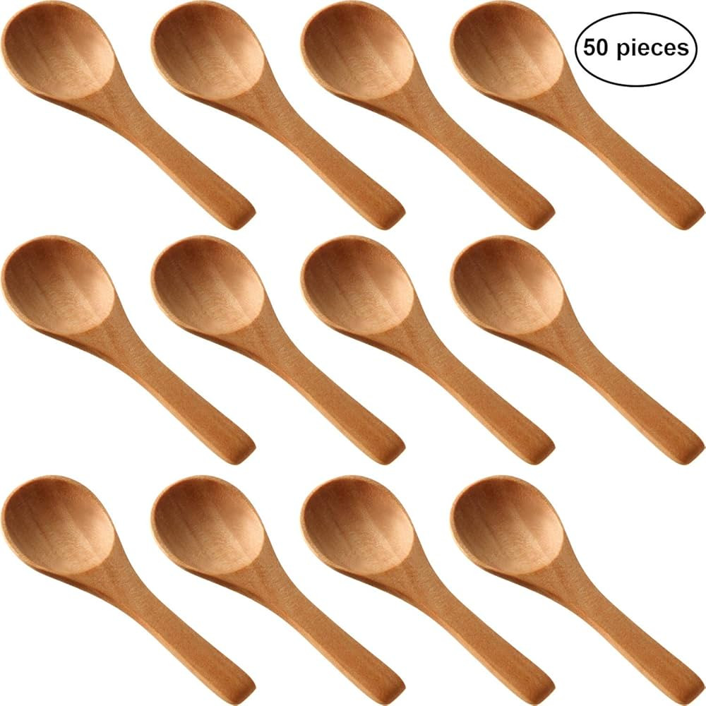 Boao 50 Pcs Small Wooden Spoons, 3.5'' L, Mini Wood Spoons Bulk Nature Tiny Spoons Little Wooden ... | Amazon (US)