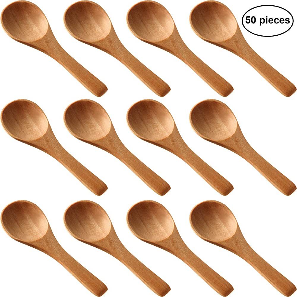 Boao 50 Pieces Small Wooden Spoons, 3.5'' L, Mini Nature Spoons Wood Honey Teaspoon Cooking Condi... | Amazon (US)