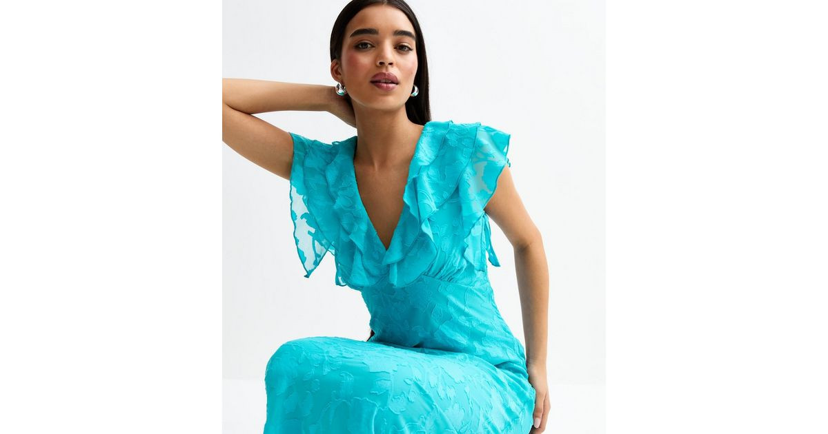 Bright Blue Floral Ruffle Trimmed Midi Dress | New Look | New Look (UK)