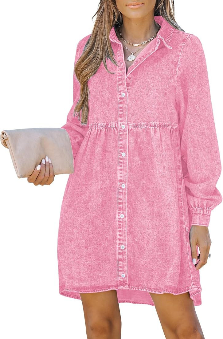LookbookStore Long Sleeve Denim Dress for Women Jean Dress Button Down Casual Babydoll Denim Shir... | Amazon (US)