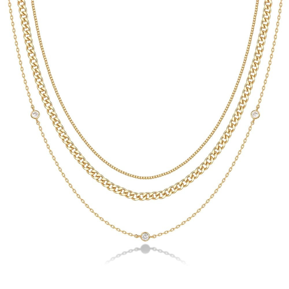 PAVOI 14K Gold Plated Dainty Layering Necklaces for Women | Snake Chain, Curb Link, Paperclip Lay... | Amazon (US)