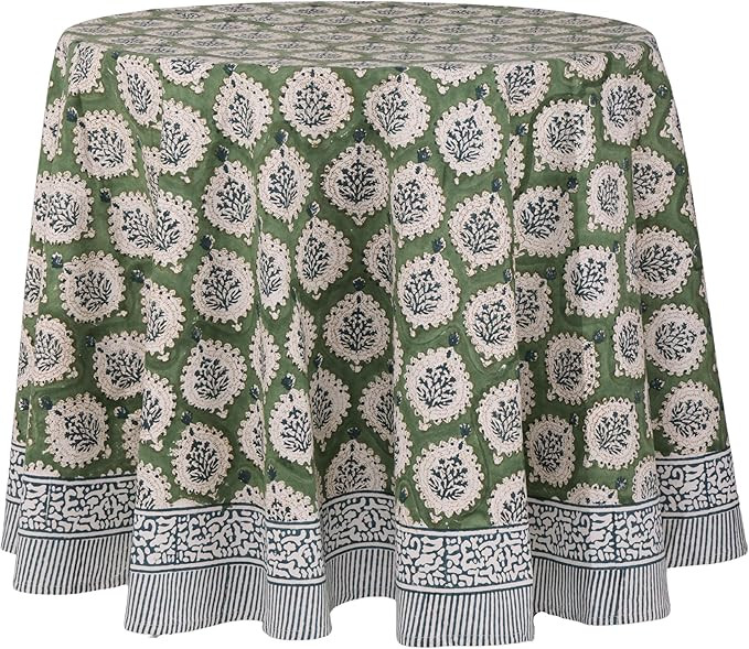 ATOSII Kari Green 100% Cotton Round Boho Spring Summer Tablecloth, Block Print Floral Table Cloth... | Amazon (US)