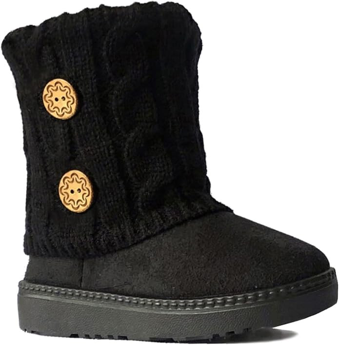 REDVOLUTION Kids Boots Toddler Girls Cute 2 Buttons || Rhinestone Faux Fur Suede Knitting Shoe | Amazon (US)