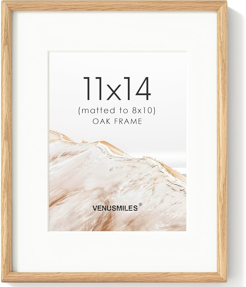 11x14 Picture Frame with 8x10 Mat, USA-Sourced Natural Oak Wood Photo Collage Frame with HD Tempe... | Amazon (US)