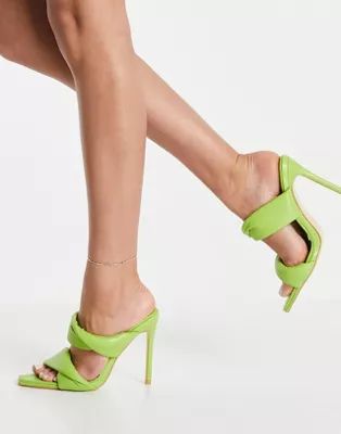 Public Desire Avatar twist strap mules with square toe in lime green | ASOS (Global)