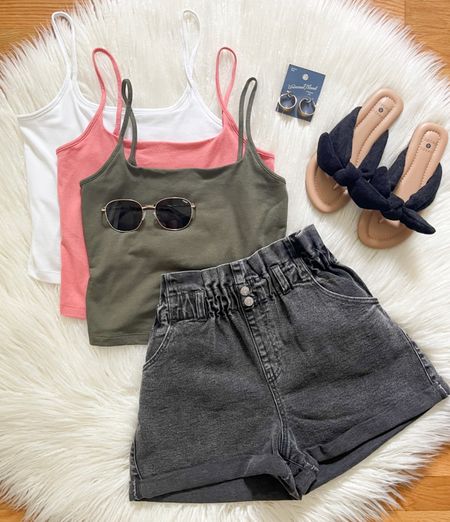 Happy Sunday Friends!  Sharing this affordable summer look with you today!  These Camis are just $4!  NEW Paperbag shorts are on sale for $14!  And sandals $13.99!  Check out my stories for more from the sale & today’s new arrivals!  Have a great day! 