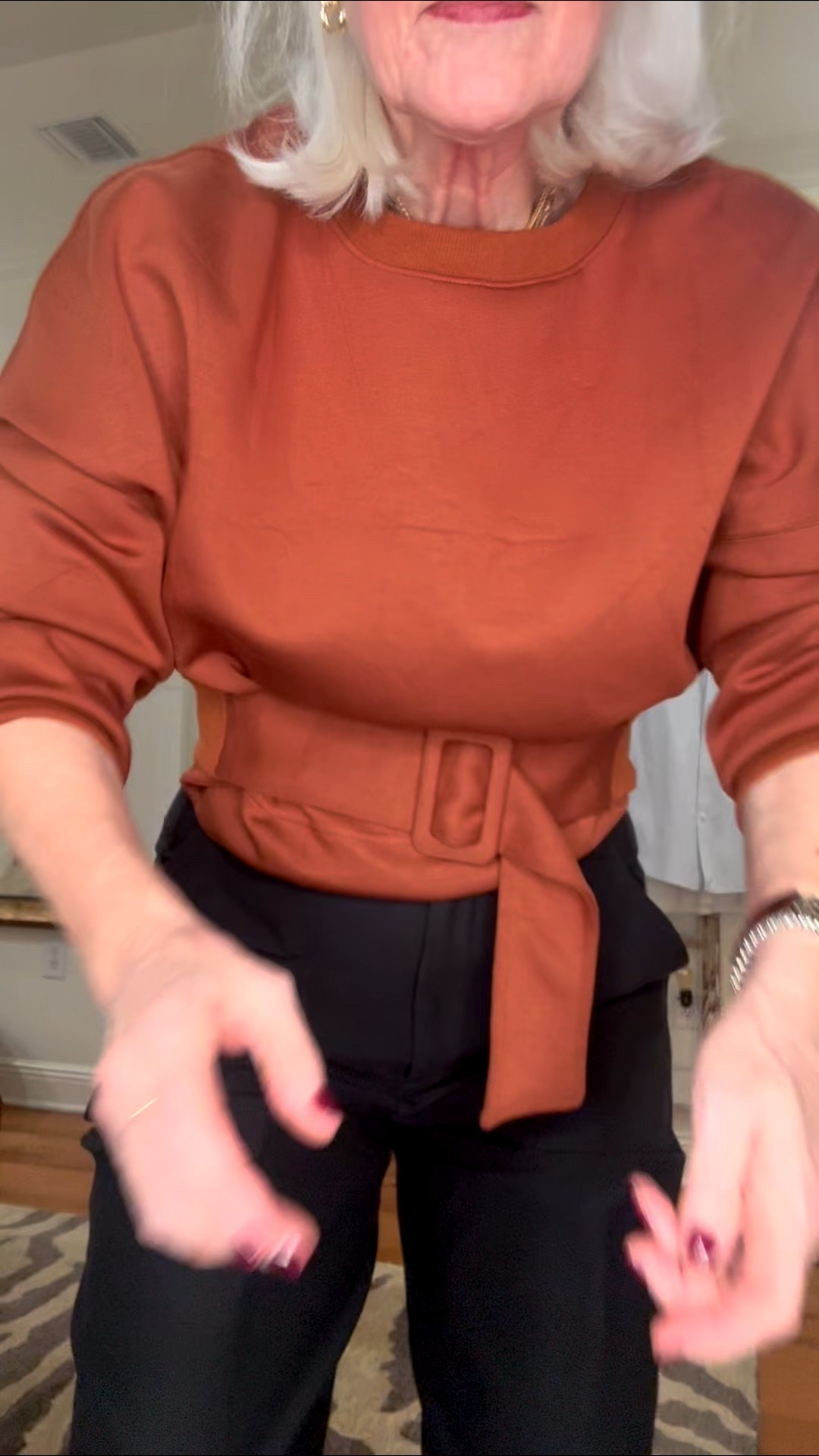 An outfit perfect for Thanksgiving with my family, including three young grandchildren. This washable, comfortable outfit travels perfectly.  The flat shoes will help keep me grounded so I can chase after little ones!  I love this festive fall color!

#LTKFindsUnder50 #LTKHoliday #LTKActive