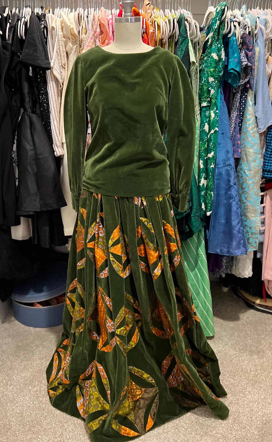 1970s Vintage Green Velvet Two-Piece Set: Cut-Out Pattern Skirt | Etsy (US)