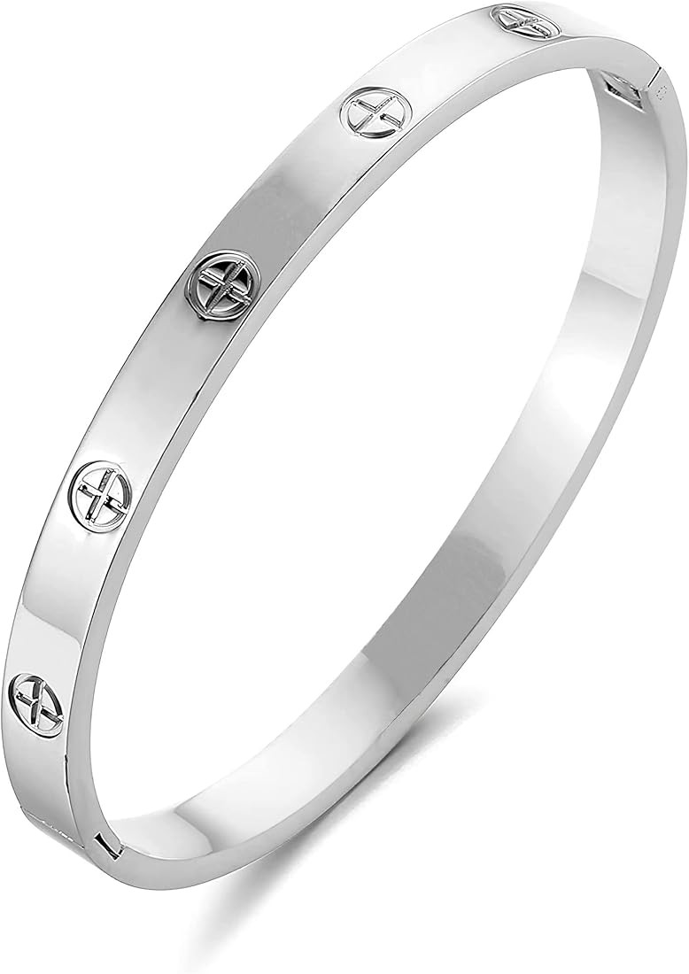 SIYUBABY 18K Gold Plated Friendship Love Bracelet Women Stainless Steel Cuff Oval Bangle Fashion ... | Amazon (US)