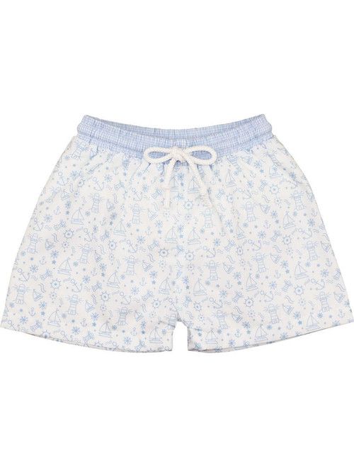 Blue And White Nautical Print Swim Trunks | Cecil and Lou