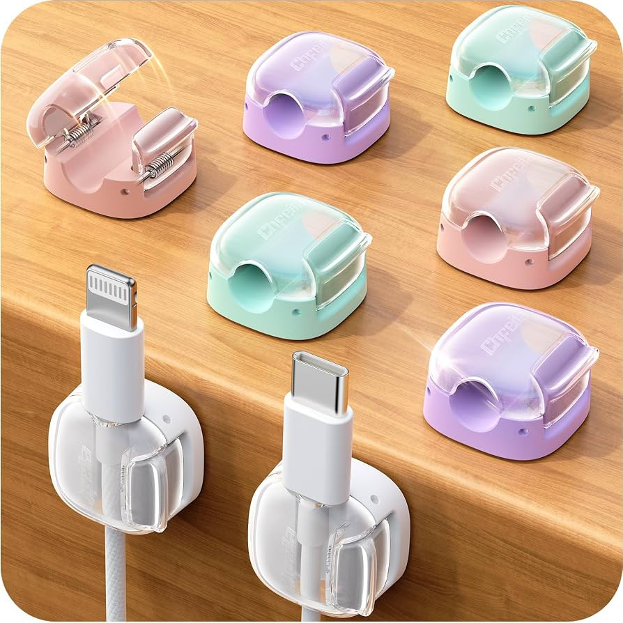 8 Pack Cord Holder Cable Clips,Cord Clips Multicolor [Dual Spring & Clasp Lock], Cute Cord Holder for Nightstand, Home Office Organizer Appliances for Kitchen Desk Workspace Room Decor for Teen Women | Amazon (US)