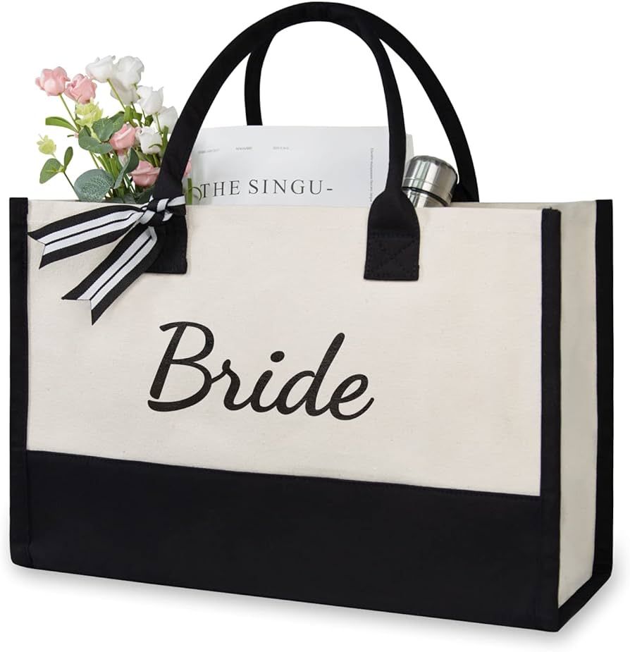 TOPDesign Canvas Tote Bag for Bride, Personalized Bride Gifts for Wedding Bridal Shower Bachelore... | Amazon (US)