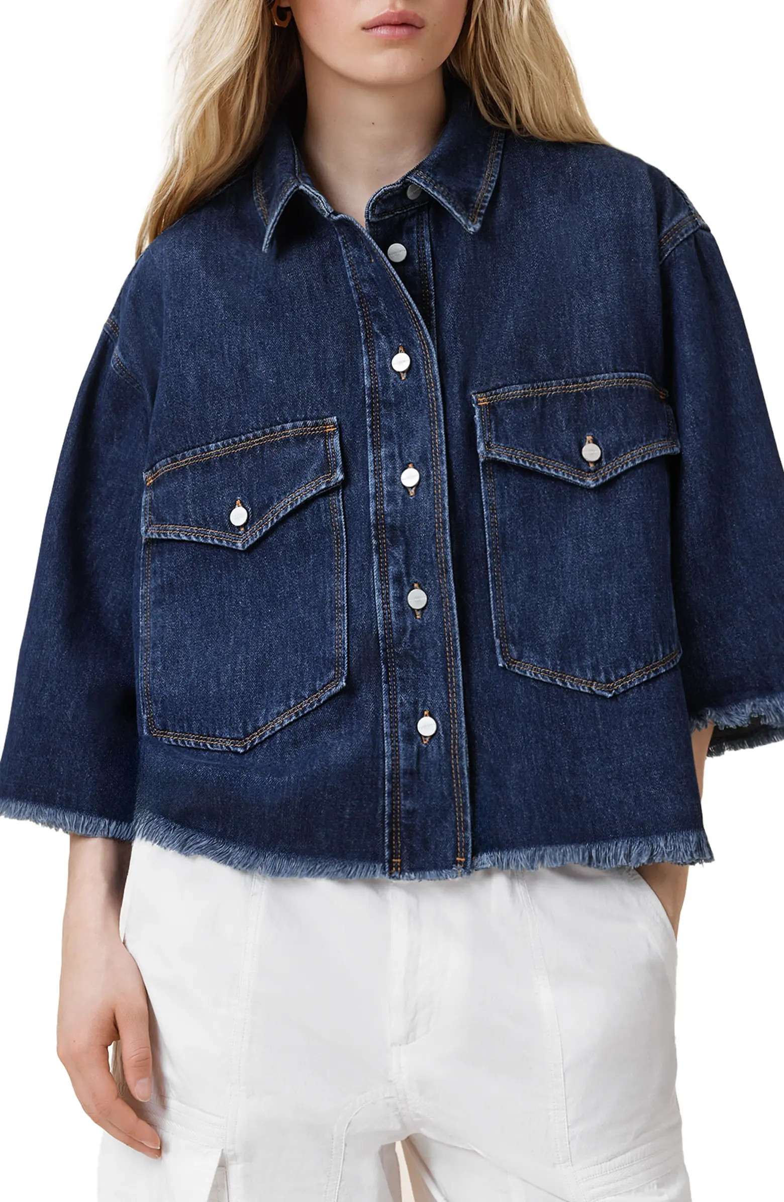 AllSaints Faye Raw Hem Denim Shirt | Nordstrom | Nordstrom
