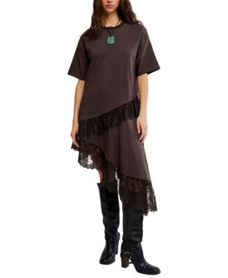 Women's Lace Layered Asymmetrical-Hem T-Shirt | Macy's