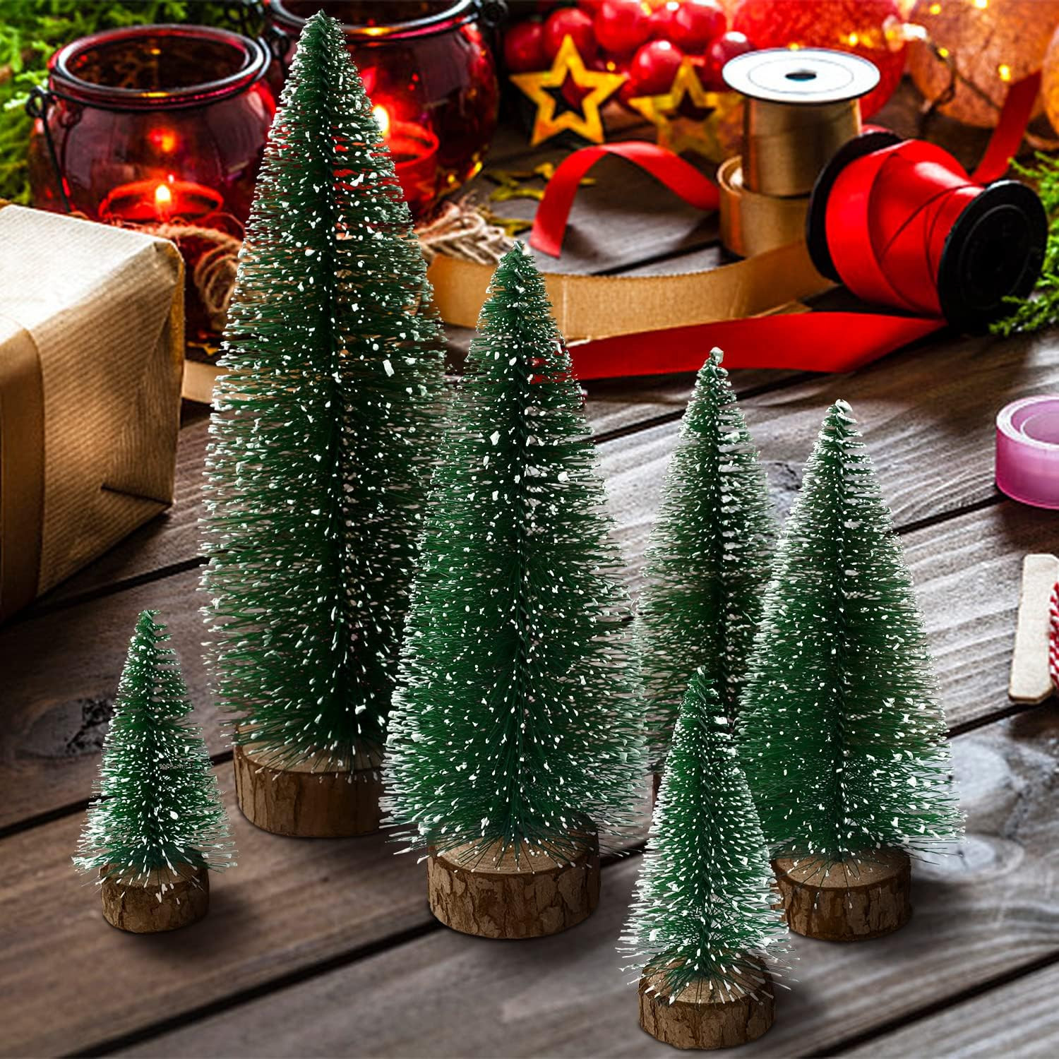 6pcs Mini Christmas Trees Decor, Artificial Bottle Brush Tabletop Trees, 4 Size Holiday Decoration for Xmas (Green) | Amazon (US)