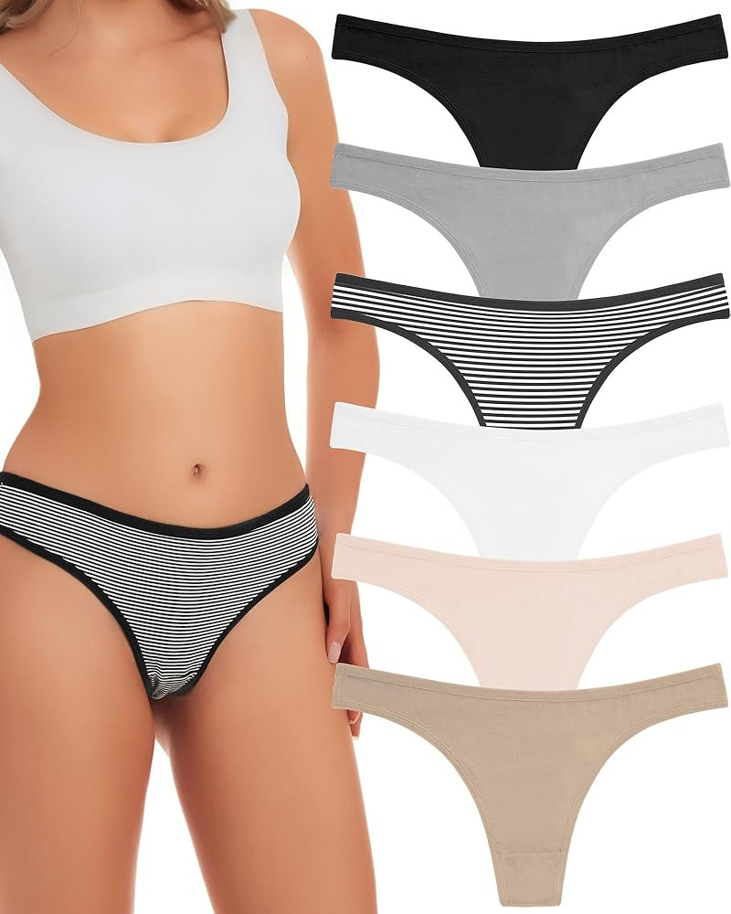 ANZERMIX Women's Breathable Cotton Thong Panties Pack of 6 | Amazon (US)
