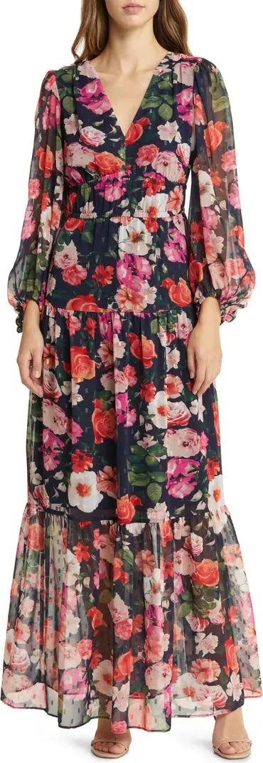 Floral Long Sleeve Chiffon Maxi Dress | Nordstrom