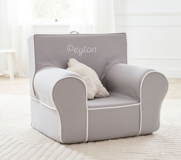Kids Anywhere Chair®, Gray with White Piping | Pottery Barn Kids