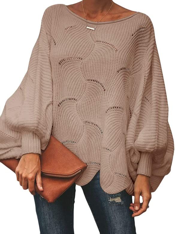 Womens Off Shoulder Sweaters Batwing Sleeve Loose Overiszed Hollow Knit Pullover Jumper Tops | Amazon (US)