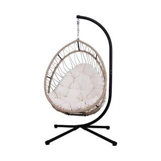 Outdoor Egg-Shaped Hanging Chair with Stand in Beige Gray | The Home Depot