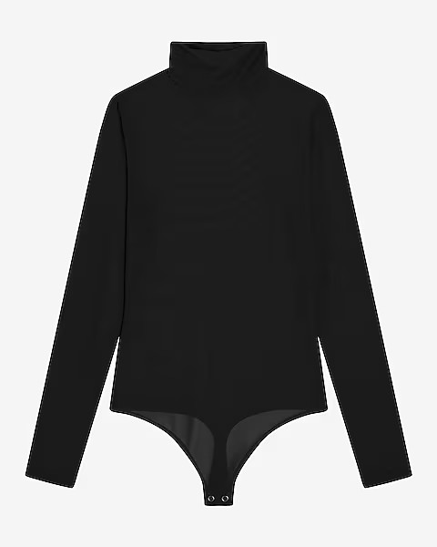 Fitted Mesh Mock Neck Long Sleeve Bodysuit | Express