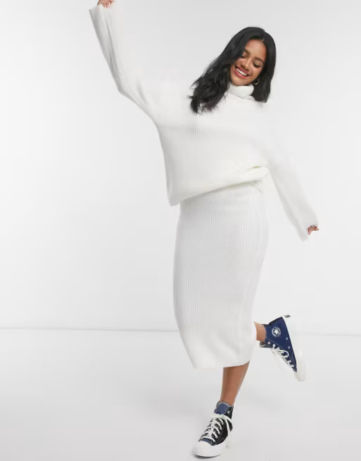 ASOS DESIGN fluffy midi skirt in cream | ASOS (Global)