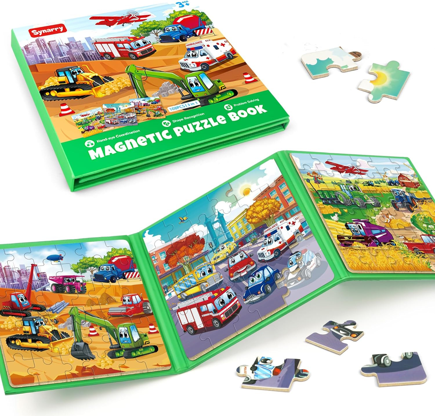SYNARRY Vehicle Theme Magnetic Puzzles for Toddlers 3-5, 36 Pieces Travel Puzzles for Kids Ages 4... | Amazon (US)