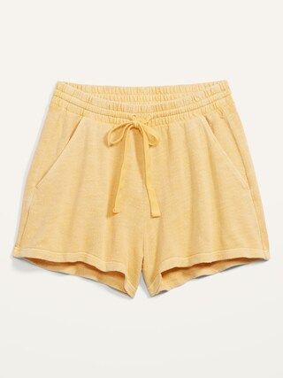 High-Waisted Garment-Dyed Cali-Fleece Shorts for Women -- 3-inch inseam | Old Navy (US)