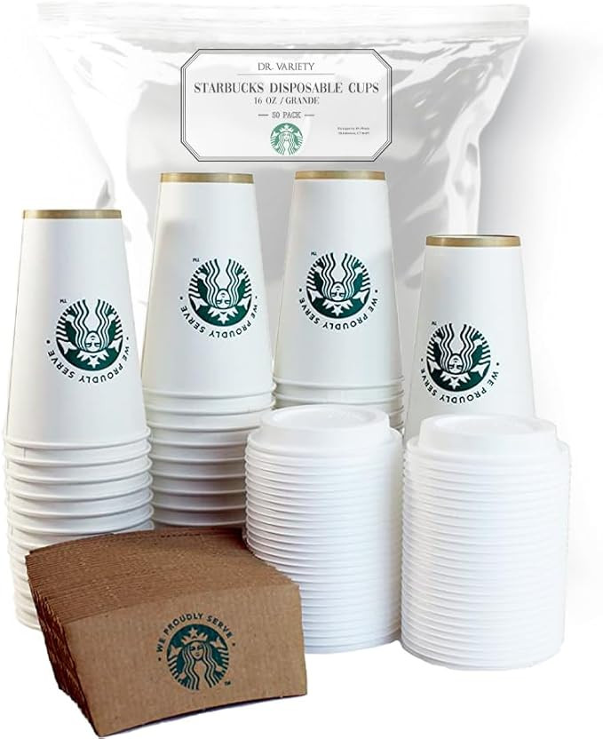 [50 Sets] Disposable Coffee Cups with Lids and Sleeves (16oz Grande) - To Go Hot Cocoa Cup, White... | Amazon (US)