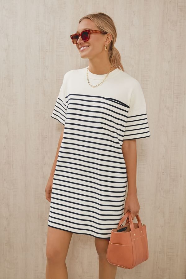 Navy Knit Striped Frenchie Dress | Tuckernuck (US)