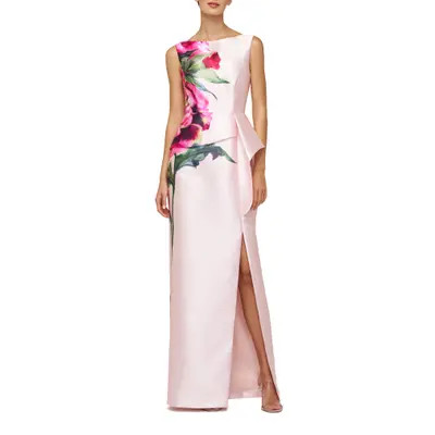 Kay Unger Luciana Placed Floral Column Gown in Blush at Nordstrom, Size 14 | Nordstrom