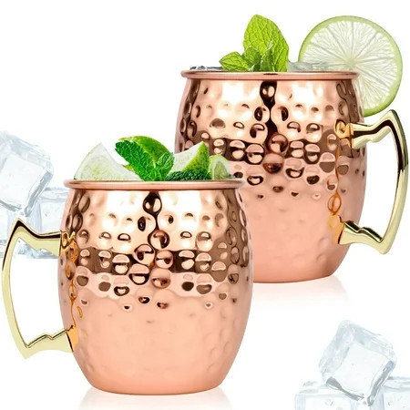 Jetcloudlive Moscow Mule Mugs Set of 2,16 oz Hammered Copper Cups with 304 Stainless Steel Lining and Gold Brass Handles,Perfect for Cold Drinks,Beer,Wine,Bars,Parties,Gifts | Walmart (US)