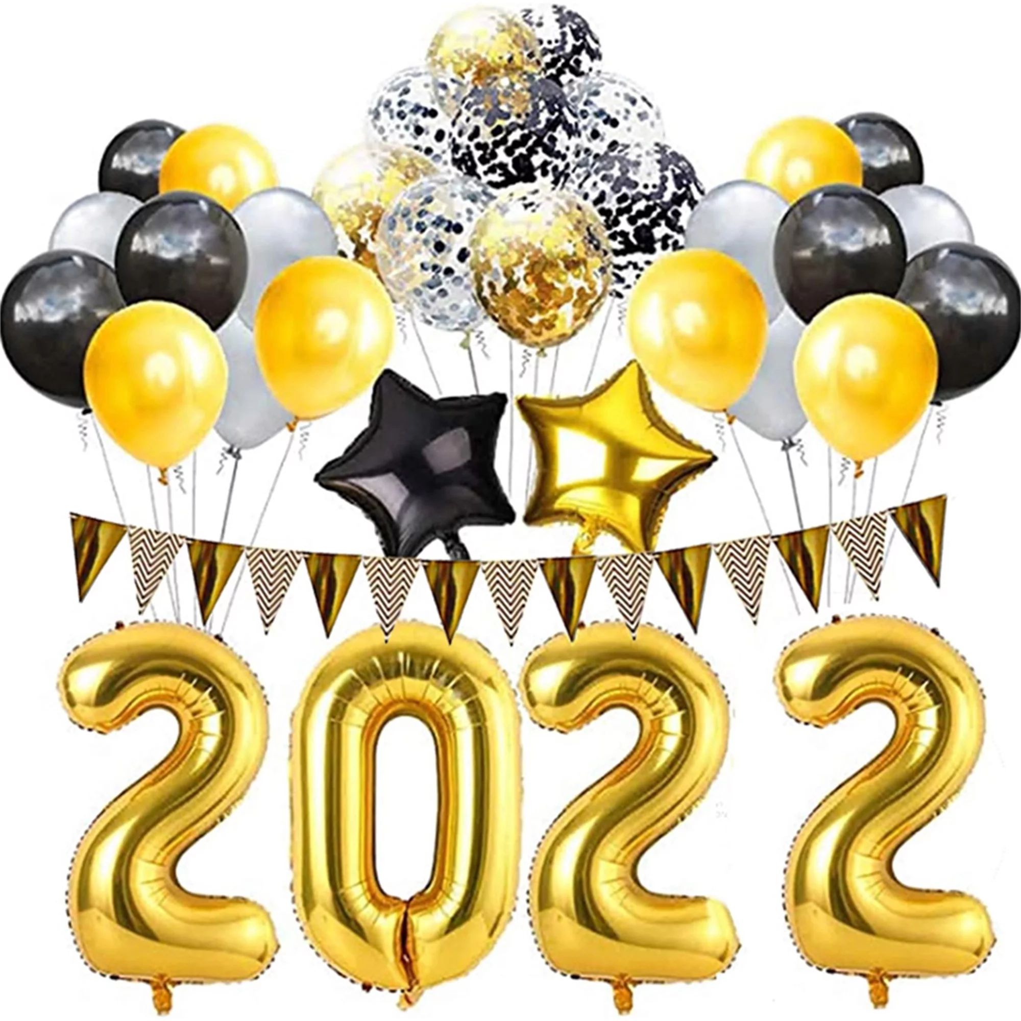 yongy 52 Pcs 2022 New Year Foil Balloons Set,Banners Background Decor New Years Eve Party Supplie... | Walmart (US)
