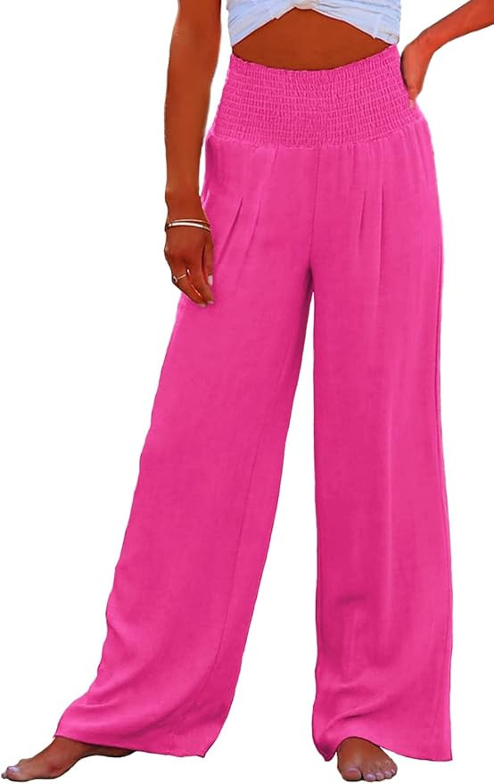 DISCIPBUSH Linen Pants for Women-Summer Flowy Beach Palazzo Pants for Women, Womens Wide Leg Loun... | Amazon (US)