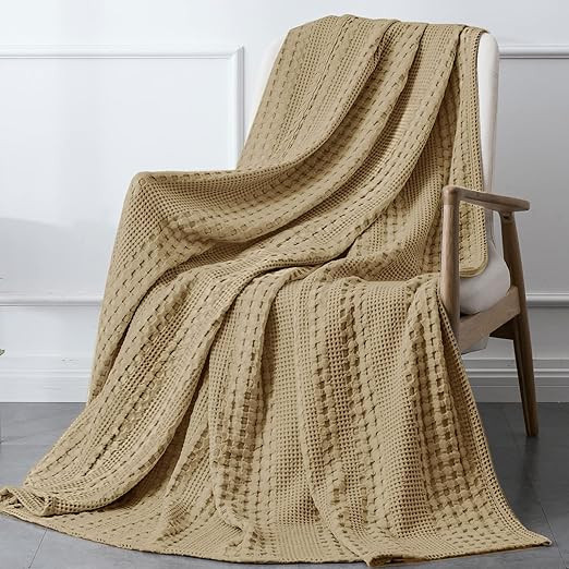 PHF 100% Cotton Waffle Weave Throw Blanket - Washed Soft Lightweight Blanket for All Season - Bre... | Amazon (US)