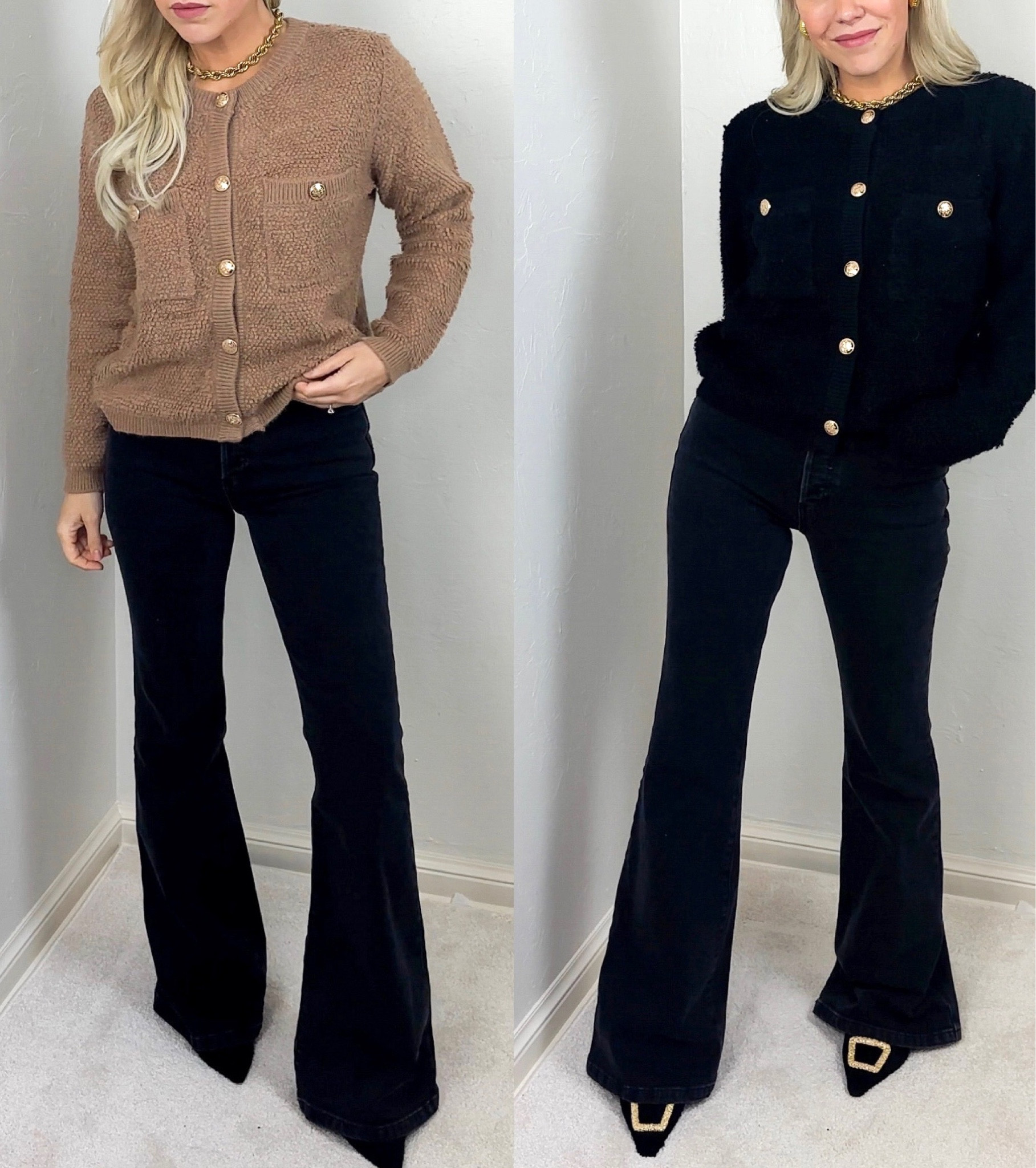 Cardigan 
Sweater
Flare jeans 
Winter shoes
Winter fashion 
Winter outfits  
#ltkseasonal
#ltkover40
#ltku 
#LTKfindsunder100 #LTKshoecrush