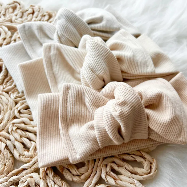 Bundle & Save : Baby Bow Headband - Light Earth Tone Neutrals - Organic Rib Cotton - Newborn Head... | Etsy (US)