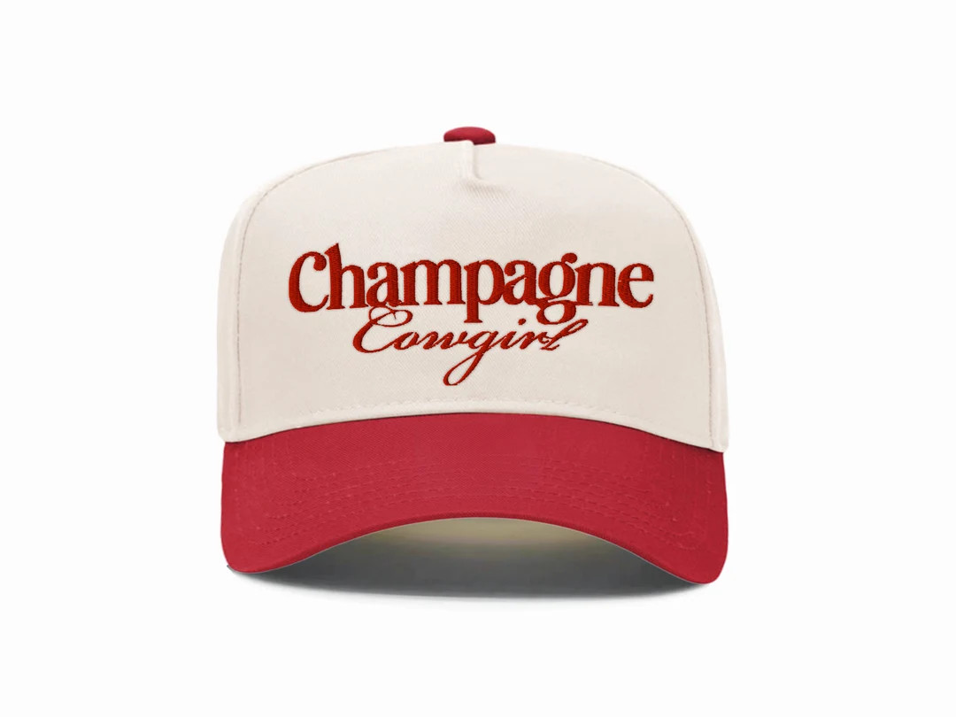 Champagne Hat Red Two Tone Hat Western Embroidered Cowgirl Trucker Hat for Concert Cowboy Two Ton... | Etsy (US)