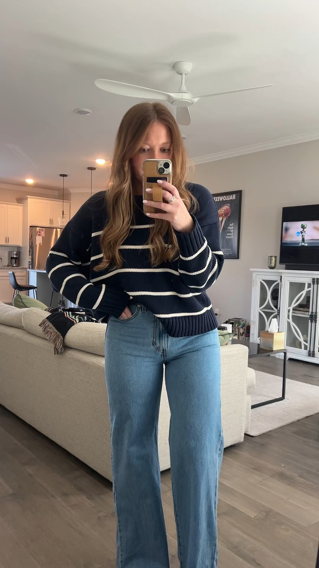 Navy striped sweater - tts wearing a medium 
Wide leg jeans - tts wearing a 29

#LTKgrwm #LTKootd #LTKdayinmylife