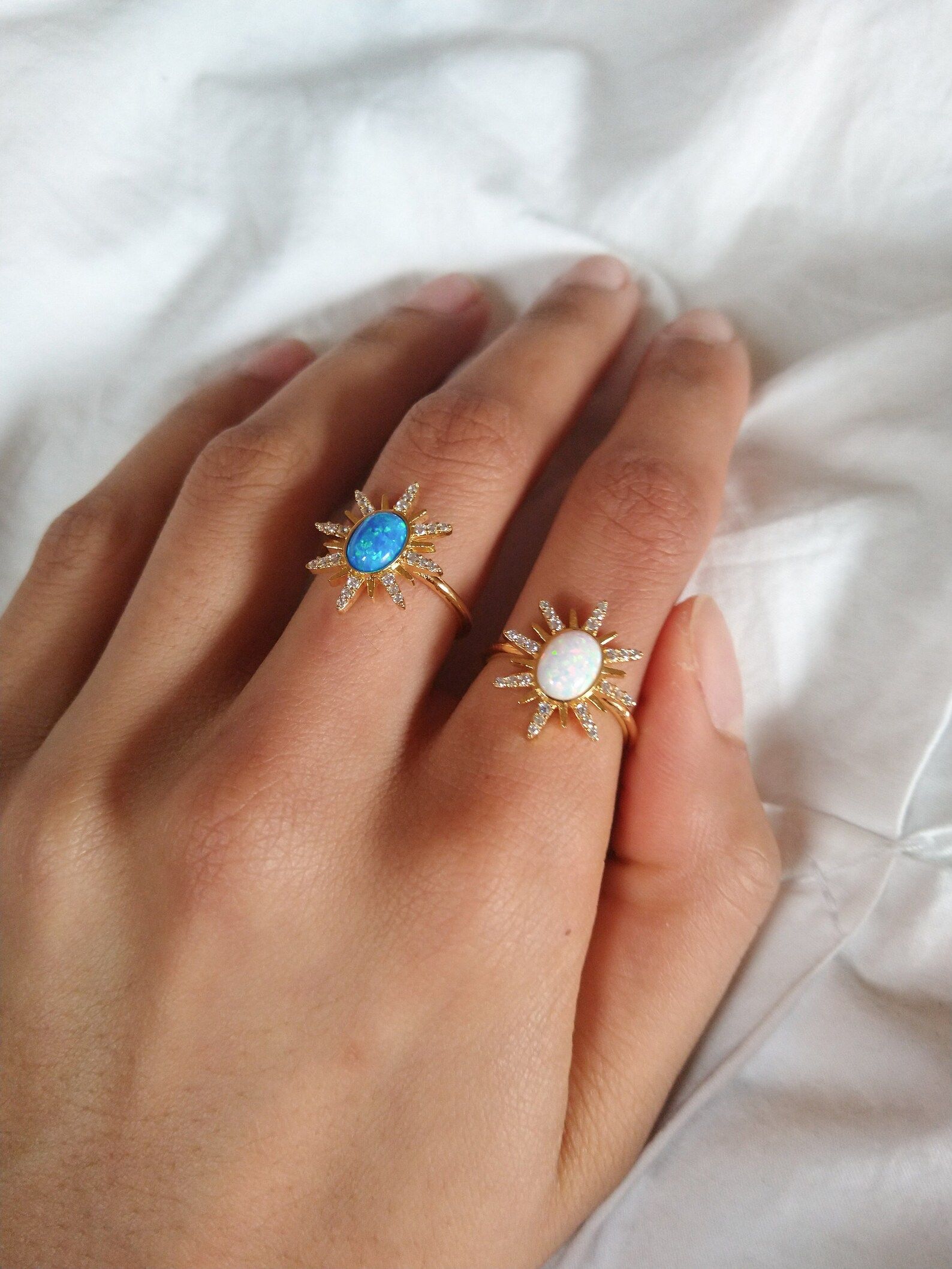 Galaxy - 24kgold plated, opal star ring, turquois star ring, sun ring | Etsy (CAD)