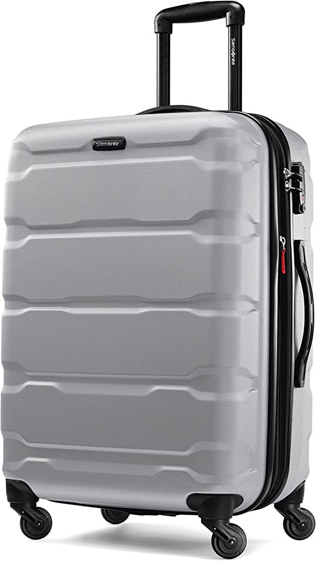 Samsonite Omni PC Hardside Expandable Luggage with Spinner Wheels, Checked-Medium 24-Inch, Silver | Amazon (US)