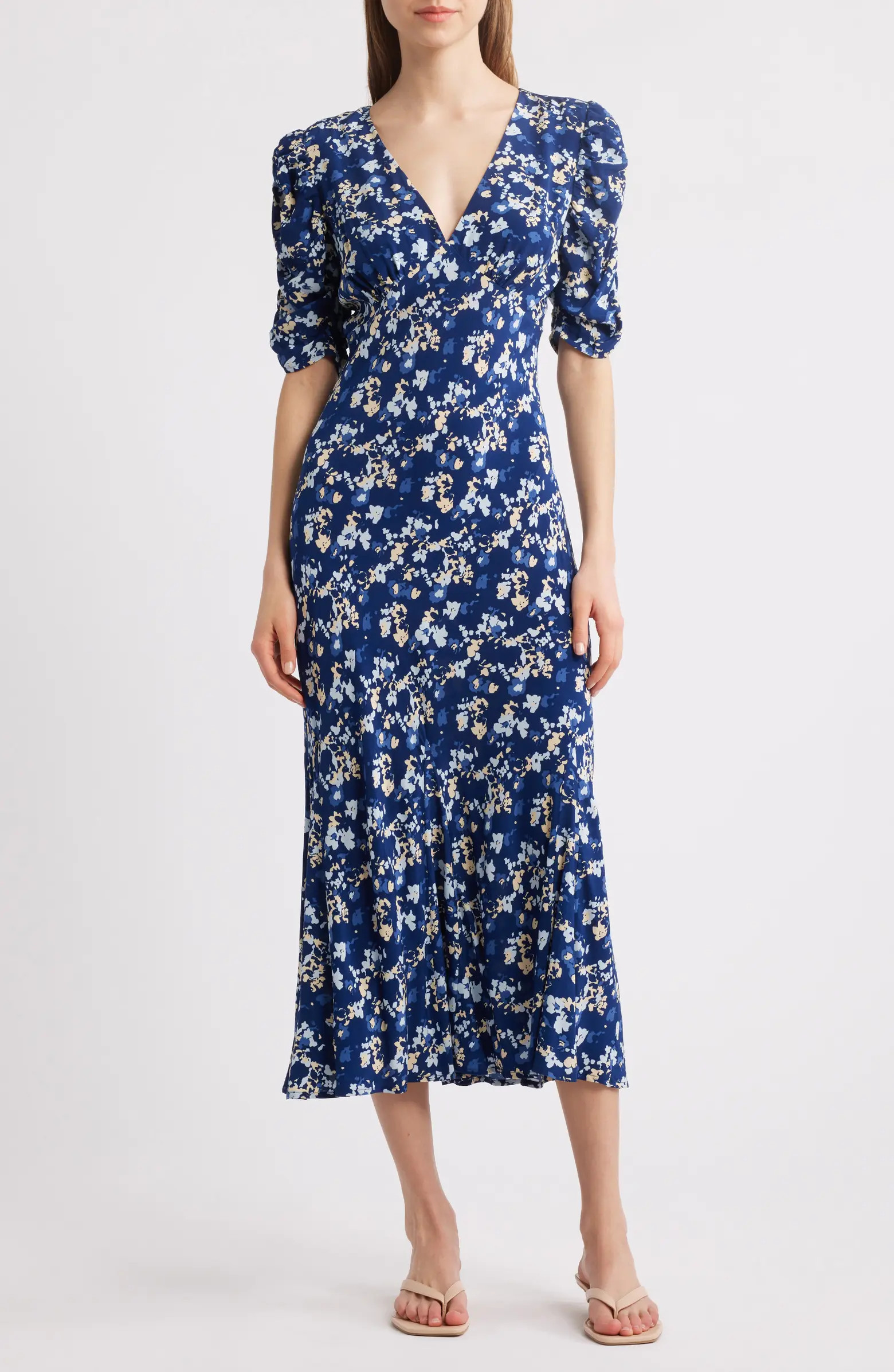 Zariah Floral Puff Sleeve Midi Dress | Nordstrom