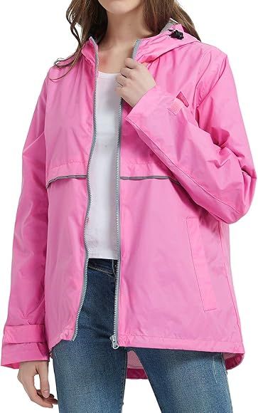 SUNDAY ROSE Women Rain Jacket Lightweight Waterproof Raincoat Hooded Windbreaker | Amazon (US)