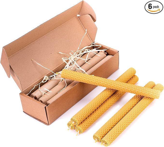 Beeswax Taper Candles 10 inches Natural Honey Comb Hand Rolled Dripless Eco-Friendly Smoke and So... | Amazon (US)