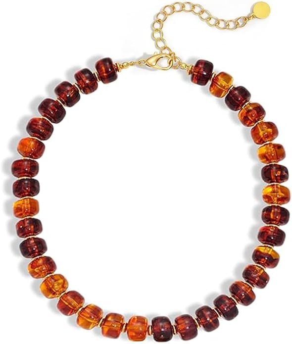 Chunky Beaded Necklace for Women, Colorful Boho Statement Necklace, Gold Chunky Resin Large Bead ... | Amazon (US)