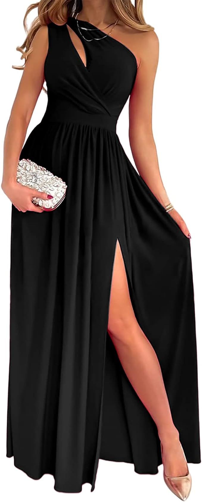 LYANER Women's One Shoulder High Split Cutout Sleeveless Elegant Sexy Cocktail Maxi Dress | Amazon (US)